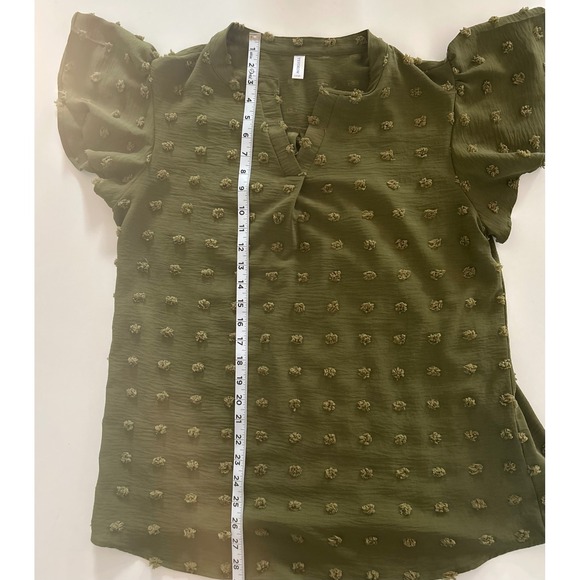 Olive green Business Casual Blouses V Neck Ruffle Sleeve Shirt Size - Picture 2 of 6